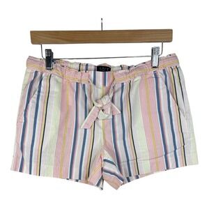 LOFT Women's Shorts Pull‎ On Pockets Tie Waist Striped Pastel Pink XS